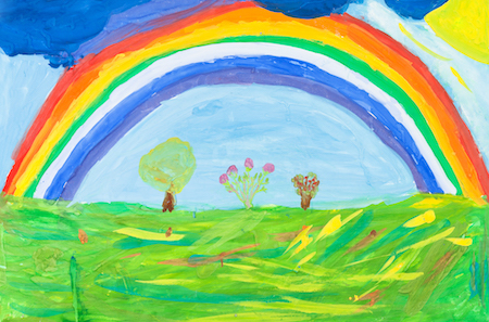 child's paiting - rainbow under green earth